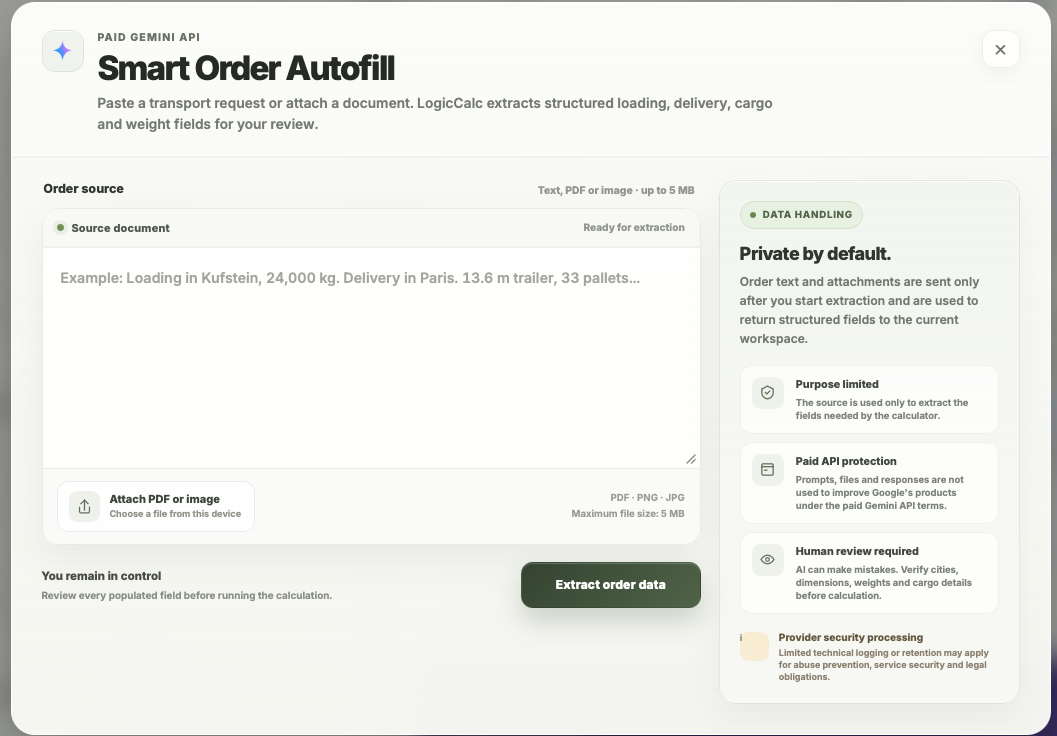 LogicCalc Smart Order Autofill powered by Gemini API